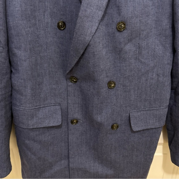 Stafford Men's Blue Linen Double-Breasted Blazer 40 Long - Picture 4 of 6